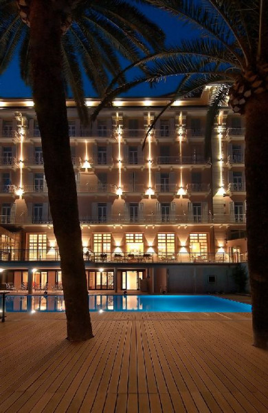 Swimming pool and Facade by night